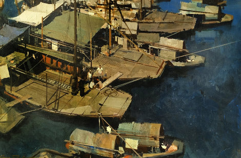 Boats 1969 35x47 - Huge Original Painting - James Reynolds