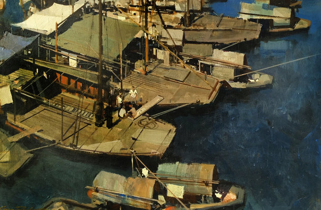Boats 1969 35x47 - Huge Original Painting by James Reynolds