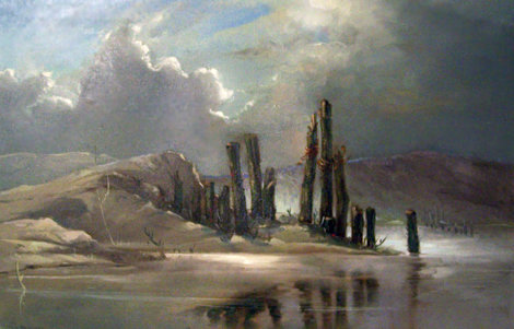 Untitled Cloudy Landscape 1960 37x38 Huge Original Painting - M. Charles Rhinehart