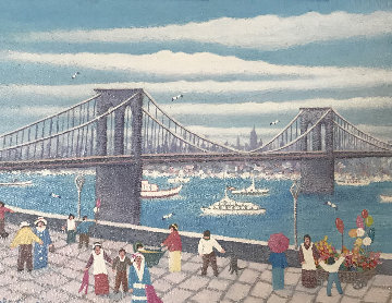 Brooklyn Bridge 2004 14x18 Original Painting - Rino Li Causi