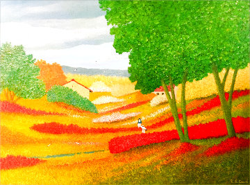 Spring in the Valley 1995 44x56 Huge Original Painting - Rino Li Causi Spring in the Valley 1995 44x56 Huge Original Painting - Rino Li Causi