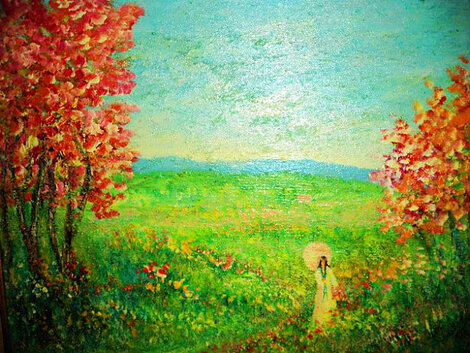 Figure in a Landscape 22x26 - Italy Original Painting - Rino Li Causi