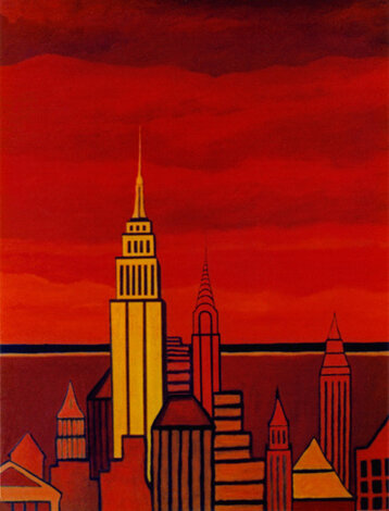 Sunset in NYC - 36x48 Acrylic on Canvas 2002 - New York - Signed Twice Original Painting - Rino Li Causi