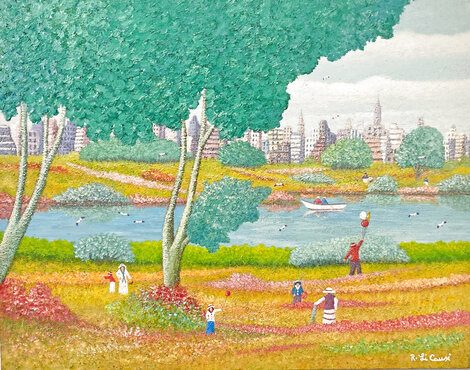 In the Park 2004 - 24x30  Acrylic on Canvas - Signed Twice Original Painting - Rino Li Causi
