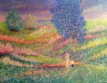 Momento di Pace (Moment of Peace) 1985 38x48 Super Huge Original Painting - Rino Li Causi Momento di Pace (Moment of Peace) 1985 38x48 Super Huge Original Painting - Rino Li Causi