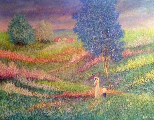 Momento di Pace (Moment of Peace) 1985 38x48 Original Painting by Rino Li Causi Momento di Pace (Moment of Peace) 1985 38x48 Original Painting by Rino Li Causi