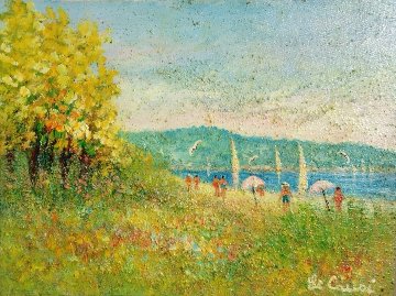 A Day At the Beach 1975 12x16 Original Painting - Rino Li Causi A Day At the Beach 1975 12x16 Original Painting - Rino Li Causi