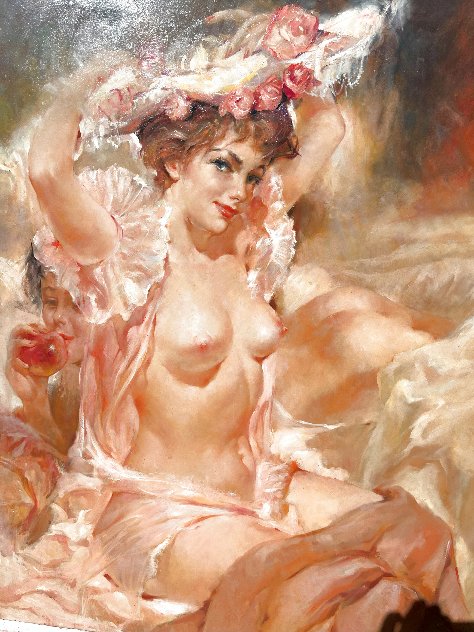 Seated Nude with Rose Covered Hat 40x46 - Huge Original Painting by Julian Ritter