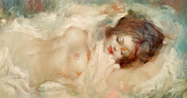 Reclining Nude Brunette 25x40 - Huge Original Painting by Julian Ritter
