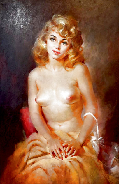 Vibrant Blonde Nude 45x33 - Huge Original Painting by Julian Ritter