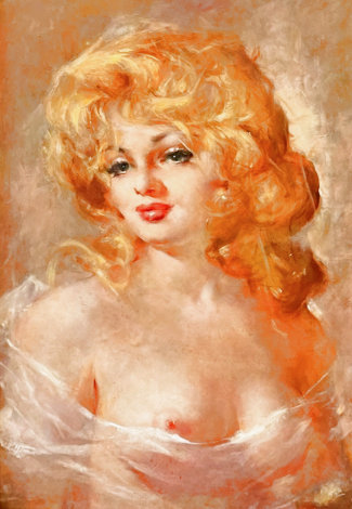 Portrait of Blonde with Full Red Lips 29x24 Original Painting - Julian Ritter
