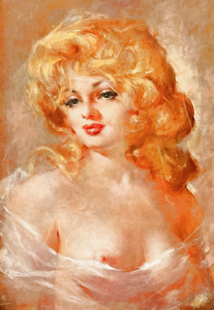 Portrait of Blonde with Full Red Lips 29x24 Original Painting by Julian Ritter