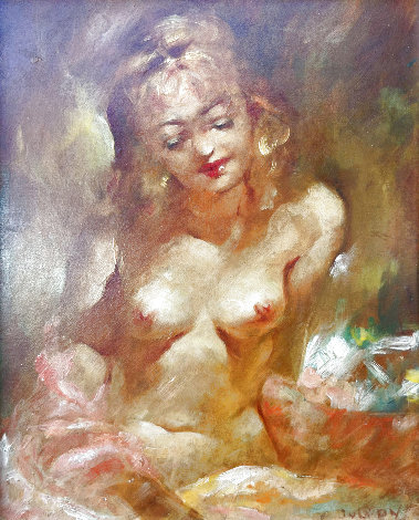 Olde Style Sitting Nude 18x15 Original Painting - Julian Ritter