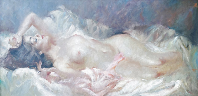Reclining Nude Brunette 17x29 Original Painting by Julian Ritter
