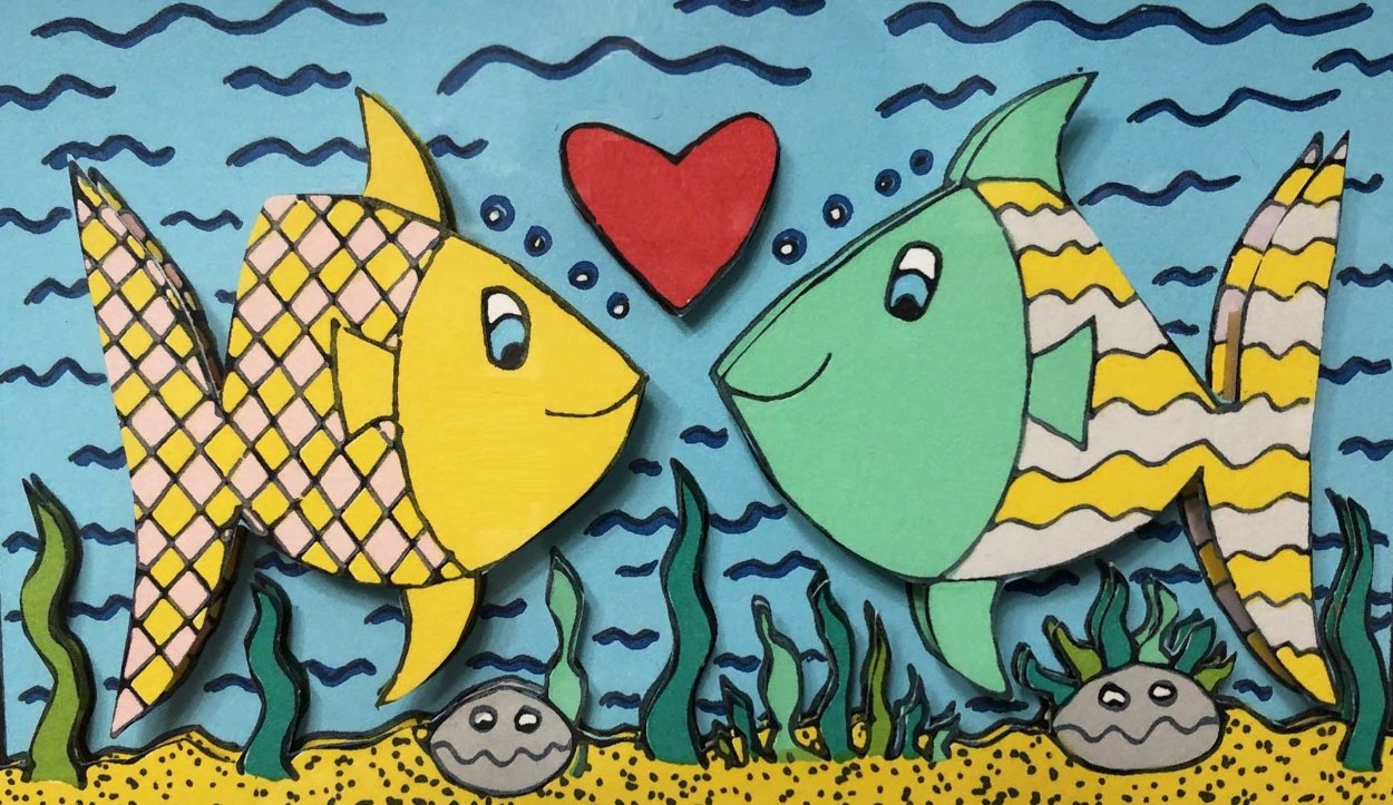 james rizzi humorous print of fish in love by James Rizzi