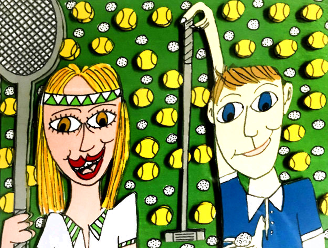 She Likes Tennis - He Likes Golf 1997 3-D Limited Edition Print by James Rizzi She Likes Tennis - He Likes Golf 1997 3-D Limited Edition Print by James Rizzi