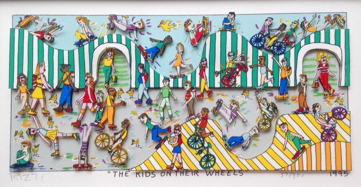 Kids on Their Wheels 3-D 1995 Limited Edition Serigraph by James Rizzi ...