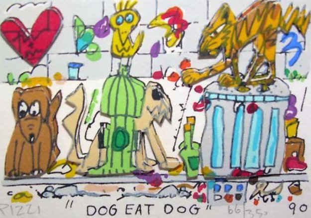 Dog Eat Dog 3-D 1990 by James Rizzi - For Sale on Art Brokerage