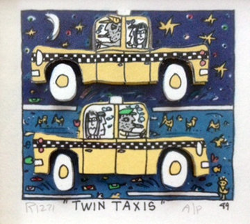 Twin Taxi AP 1989 Limited Edition Print - James Rizzi Twin Taxi AP 1989 Limited Edition Print - James Rizzi