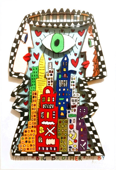 Big Brother TV Show 1989 3-D Mixed Media 7x5 by James Rizzi 