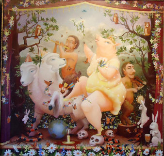 Dancing on the Past, Throwing Flowers to the Graces 2010 38x39 Original Painting - Robert Anderson Dancing on the Past, Throwing Flowers to the Graces 2010 38x39 Original Painting - Robert Anderson
