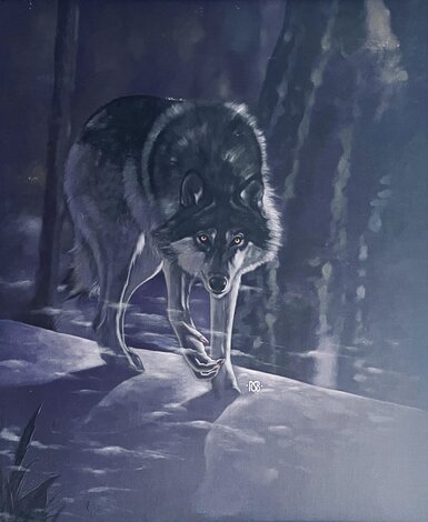 Night of the Wolf 1980 25x19 -  Acrylic on Canvas Original Painting - Robert S. Brown