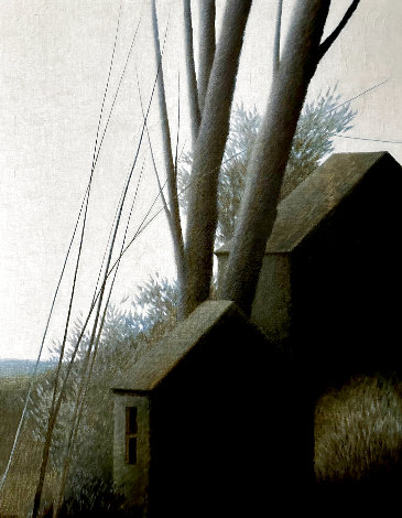 Houses on Hillside 1963 44x31 - Huge Painting Original Painting - Robert Kipniss
