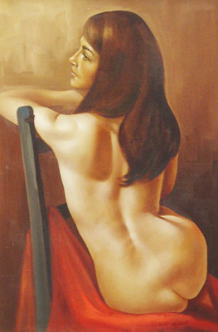 Sitting Nude 30x20 Original Painting - Roberto Lupetti