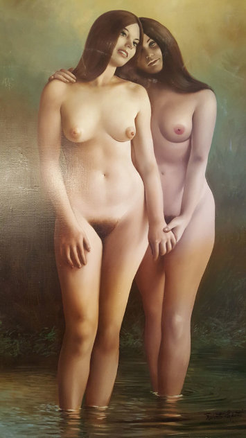 Nude Women in Pond 36x24 Original Painting by Roberto Lupetti