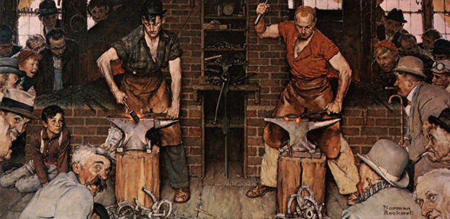 Horseshoe Forging Contest AP 1985 Limited Edition Print by Norman Rockwell