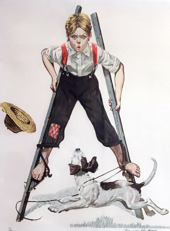 Boy on Stilts 1976 HS Limited Edition Print - Norman Rockwell