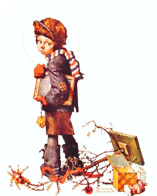 Little Boy Holding Chalkboard HS Limited Edition Print by Norman Rockwell