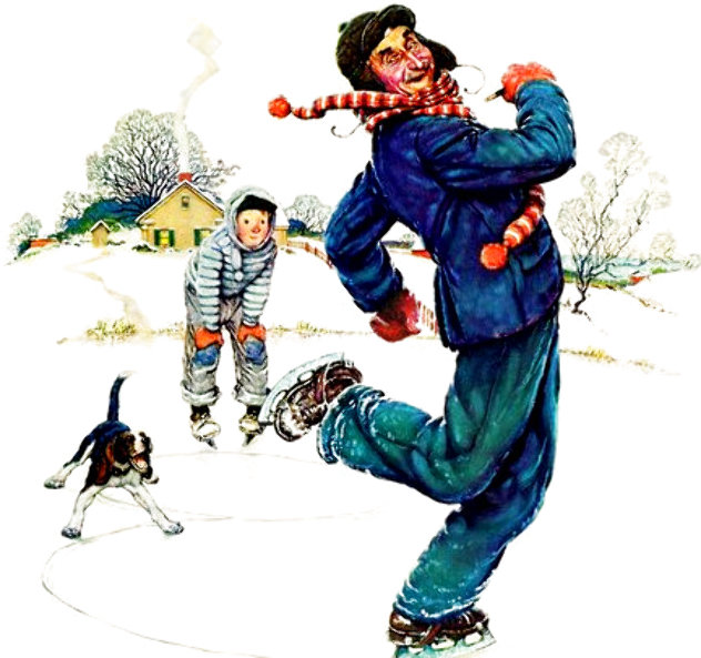 Grandpa and Me Ice Skating 1977 HS Limited Edition Print by Norman Rockwell