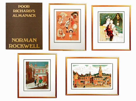 Poor Richards Almanack Suite of 7 1973 HS - 7 Framed Lithographs Limited Edition Print - Norman Rockwell