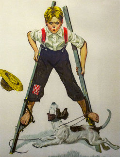 Boy on Stilts 1976 Limited Edition Print - Norman Rockwell Boy on Stilts 1976 Limited Edition Print - Norman Rockwell