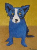Just Waiting For You - Blue Dog 1997 25x22 Original Painting by Blue Dog George Rodrigue - 0