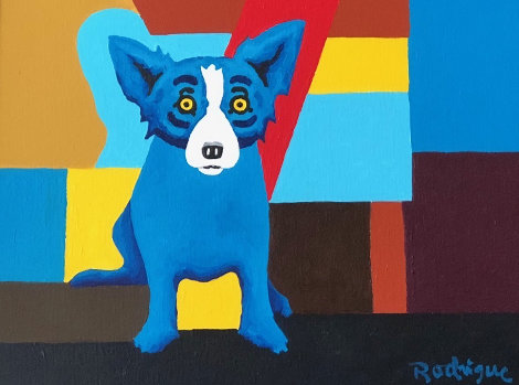 I’m Just Sitting in the Background Original Painting - Blue Dog George Rodrigue