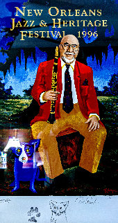 New Orleans Jazz & Heritage Festival Poster - Pete Fountain 1996 Limited Edition Print - Blue Dog George Rodrigue New Orleans Jazz & Heritage Festival Poster - Pete Fountain 1996 Limited Edition Print - Blue Dog George Rodrigue