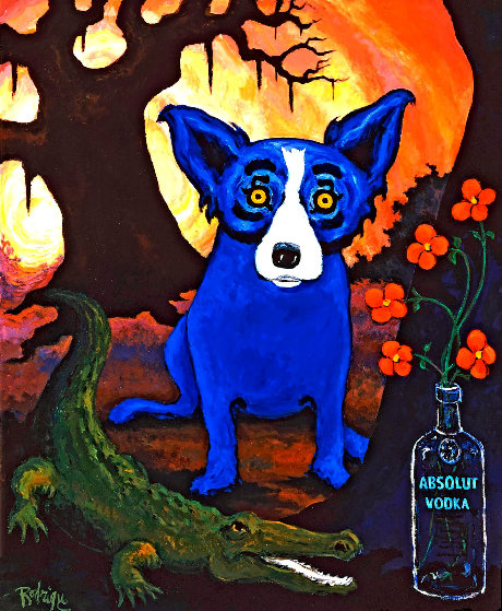Blue Dog Absolut Vodka 1992 Silkscreen Print 31x24 By Blue Dog