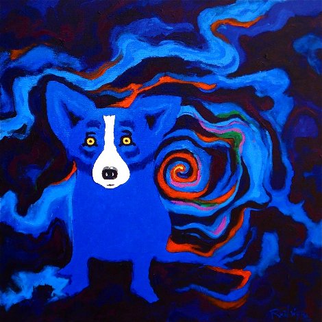 Volcano Moon 2008 28x28 Original Painting - Blue Dog George Rodrigue