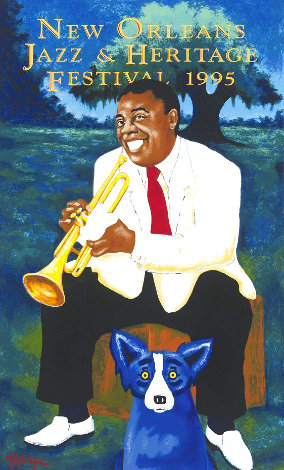 Louis Armstrong Poster 1995 Limited Edition Print - Blue Dog George Rodrigue