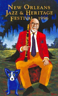 1996 New Orleans Jazz Festival Poster Limited Edition Print - Blue Dog George Rodrigue
