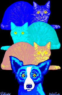 Mardi Gras Cats Black 1997  Limited Edition Print - Blue Dog George Rodrigue
