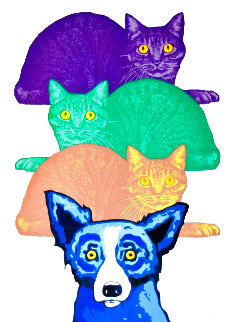 Mardi Gras Cats White AP 1997  Limited Edition Print - Blue Dog George Rodrigue