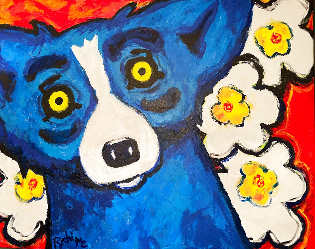Four Roses For Me Tonight 2008 51x63 - Huge Painting Original Painting by Blue Dog George Rodrigue