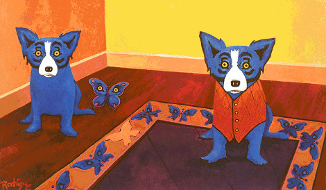 Butterflies are Free 1996 - Huge Limited Edition Print - Blue Dog George Rodrigue