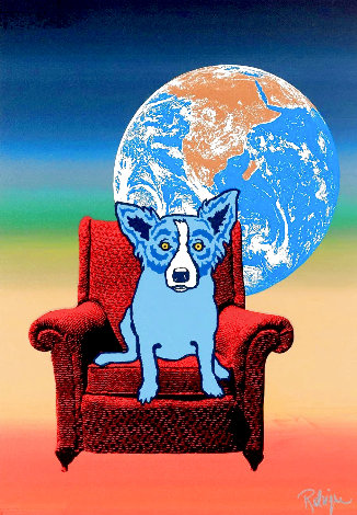 Space Chair AP Unique 1992 Limited Edition Print - Blue Dog George Rodrigue