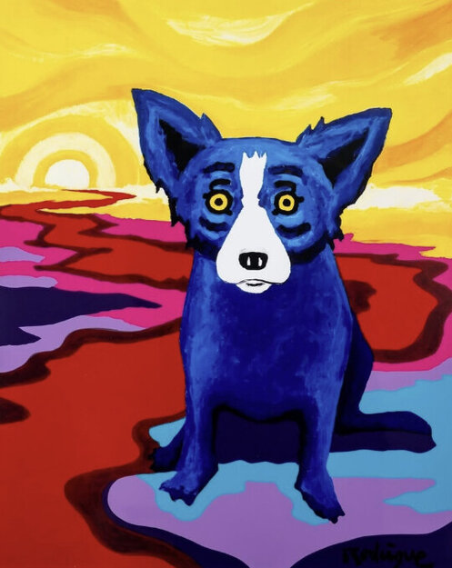 Blue Dog on the River 1998 - w/ Dedication Limited Edition Print - Blue Dog George Rodrigue