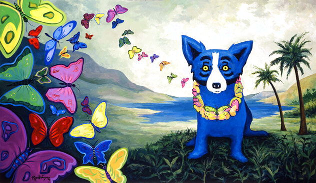 Hawaiian Blues 1998 - Framed Lithograph on Canvas - Huge by Blue Dog George Rodrigue