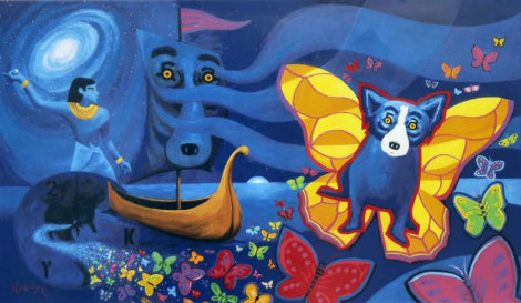 Millennium 2000 with remarque Limited Edition Print - Blue Dog George Rodrigue